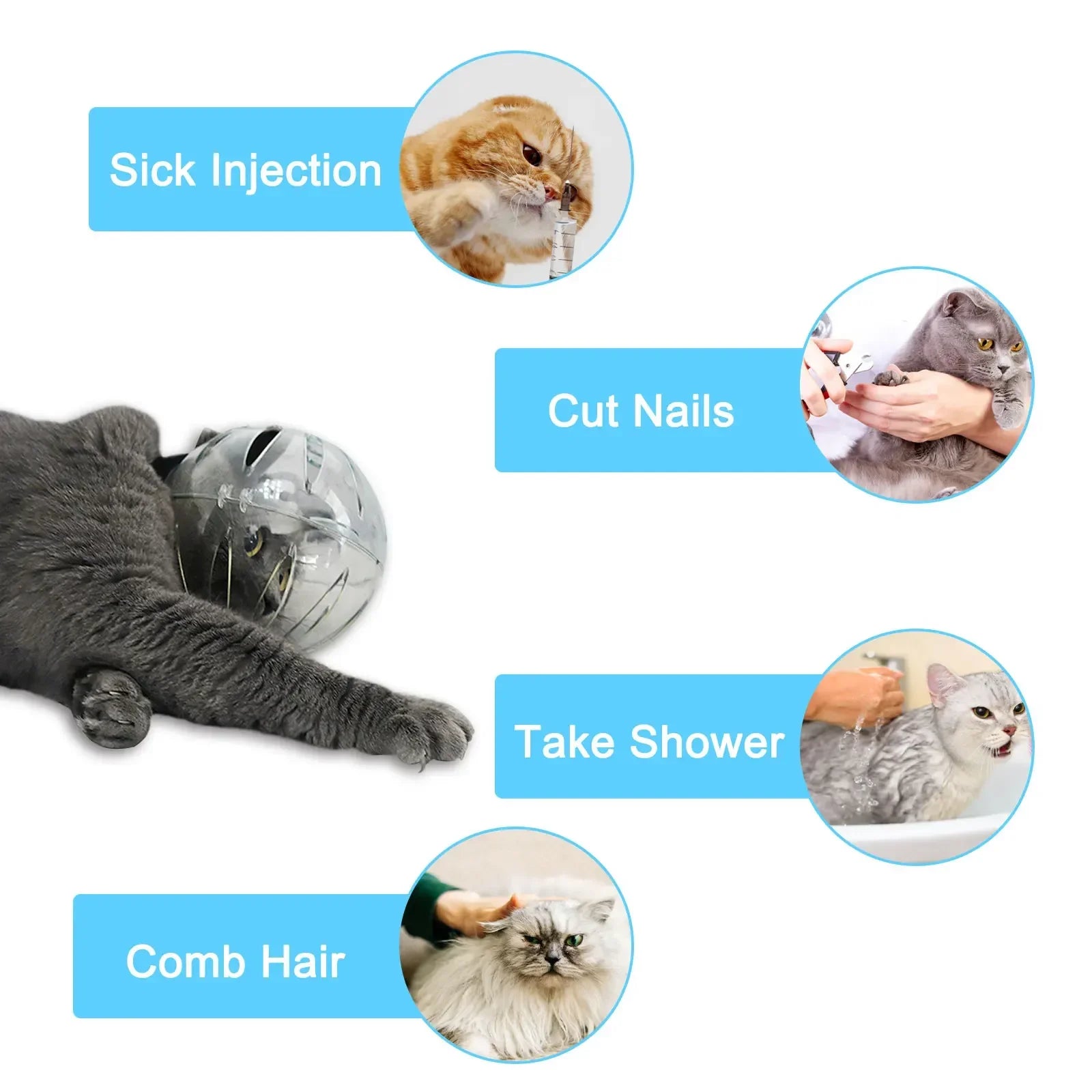 Cat Muzzle with 4Pcs Paw Cover Anti Bite Breathable Space Hood Cats Helmet Prevent Cats Small Dogs From Biting for Grooming