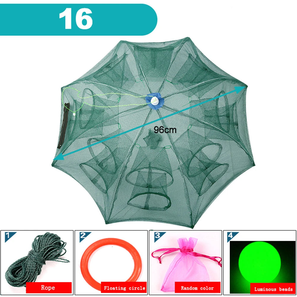 Portable Automatic 4-20 Hole Hand Fishing Net Hexagon Fish Network Casting Nets Crayfish Shrimp Catcher Tank Trap Cage Mesh Tool
