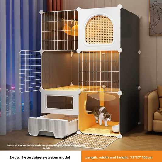 Large Cat Cages with Bed & Litter Box Indoor Multi-Level Cat House Spacious 3-in-1 Pet Villa Roomy Playpen with Resting Area - Play Paws Toys