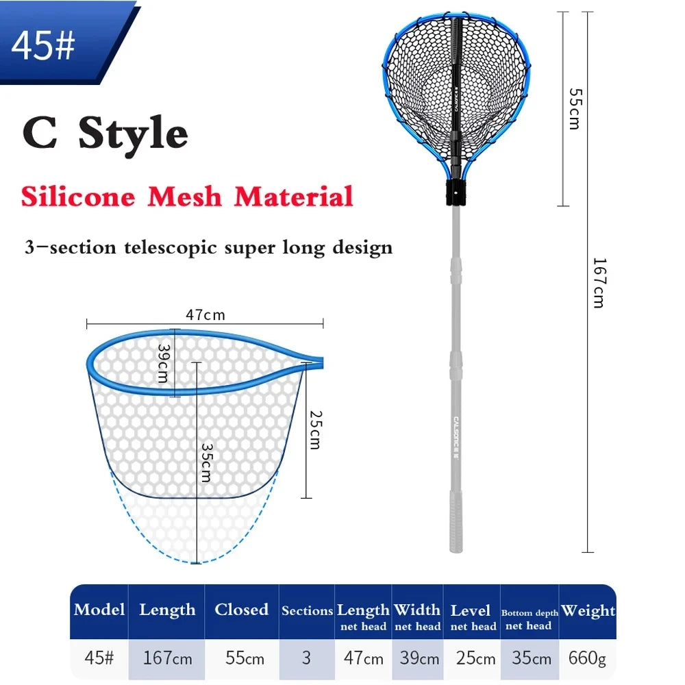 Portable Sea Fishing Long Hand Net Dip Net Folding Lure Nets Pocket Ultra Light for Big Fish Casting Fishing Silicone Mesh Tools