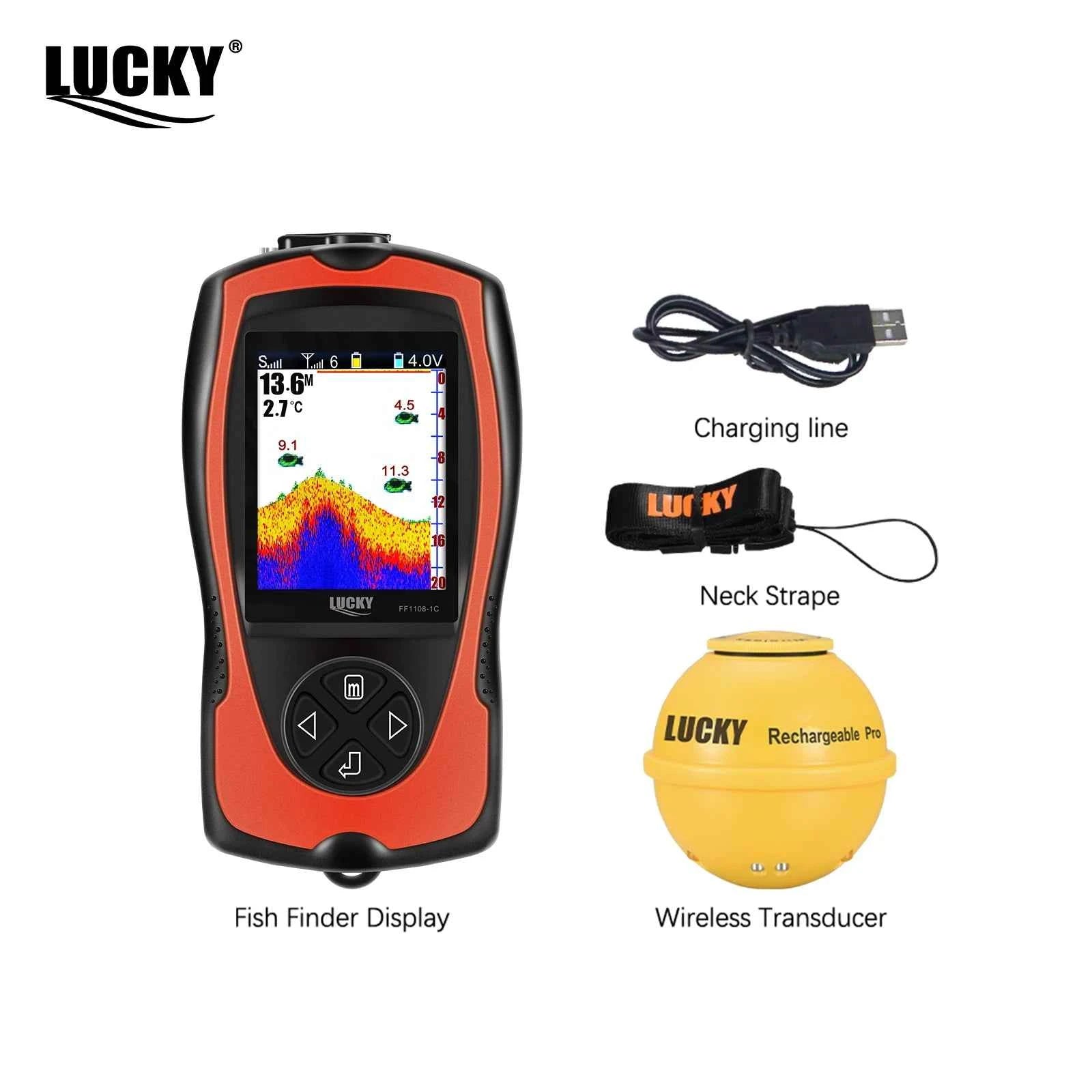 LUCKY FF1108-1CWLA Rechargeable Wireless Sonar for Fishing 45M Water Depth Echo Sounder Fishing Finder Portable Fish Finder