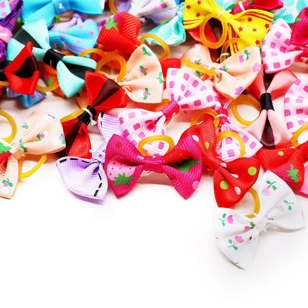 100PCS Dog Bows New Mixed Colors Puppy Bows Pet Dog Supplies With Rubber Bands Handmade Pet Grooming Accessories For Dogs