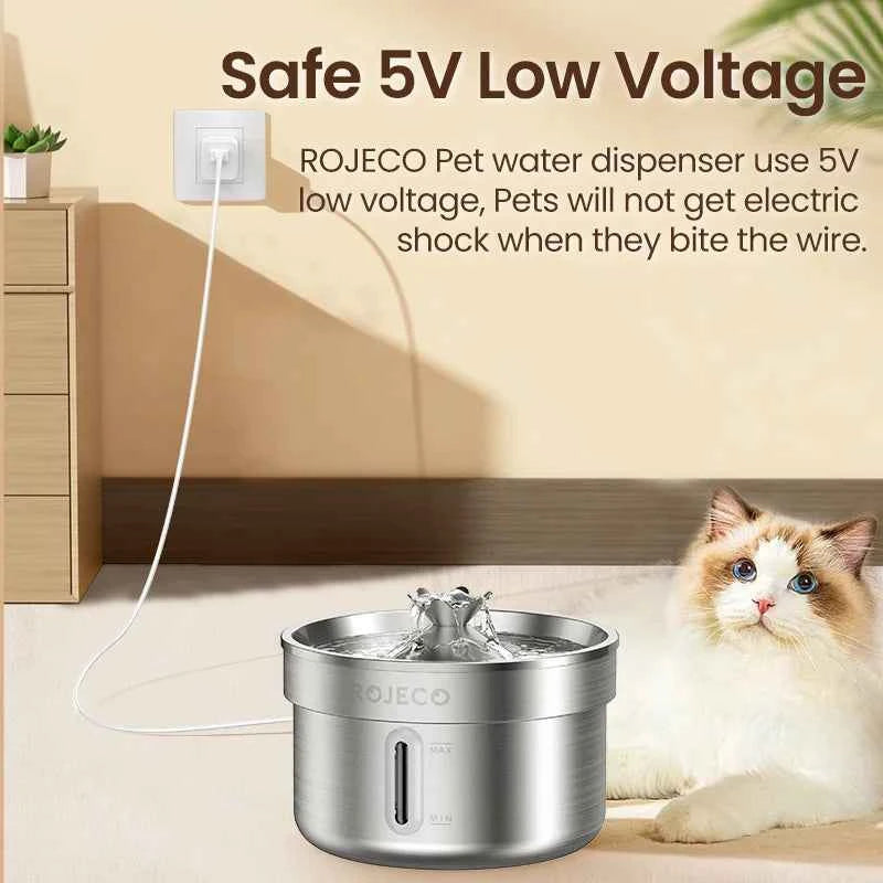 ROJECO Stainless Steel Pet Drinking Fountain Automatic Cat Water Fountain Smart Pet Water Dispenser for Dog Cat Drinking Supply
