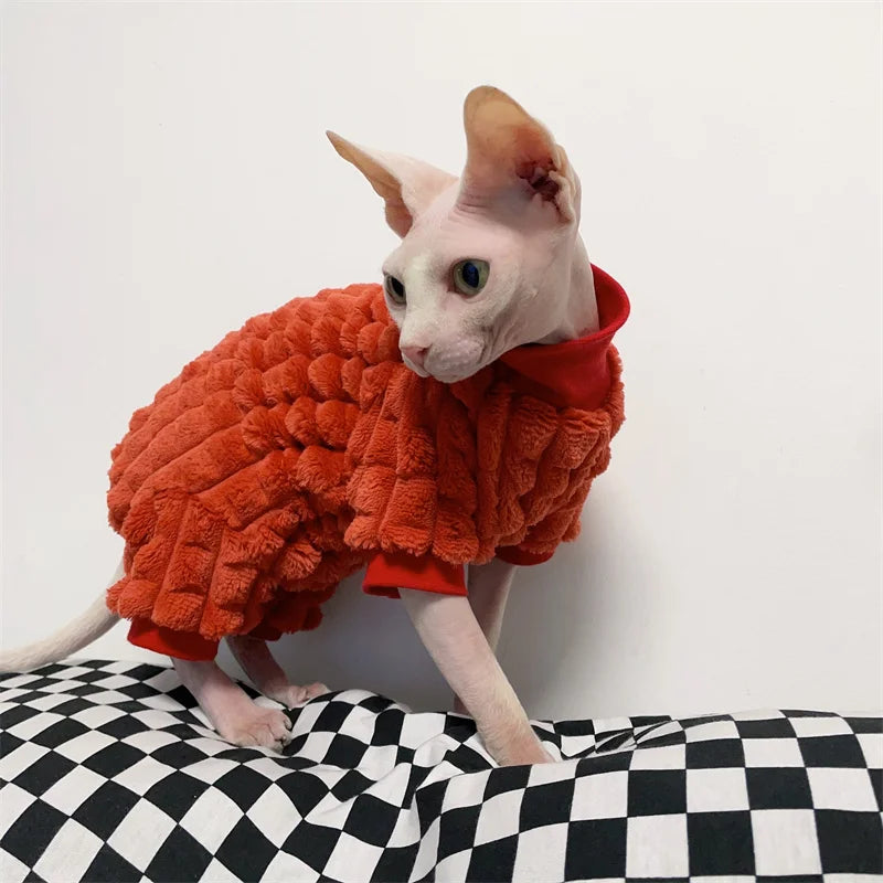 Elegant Warm Sphynx Cat Turtleneck Sweater Hairless Cat Clothes Comfort Winter Coat Thickening Fleece Jacket for Sphynix Cat - Play Paws Toys