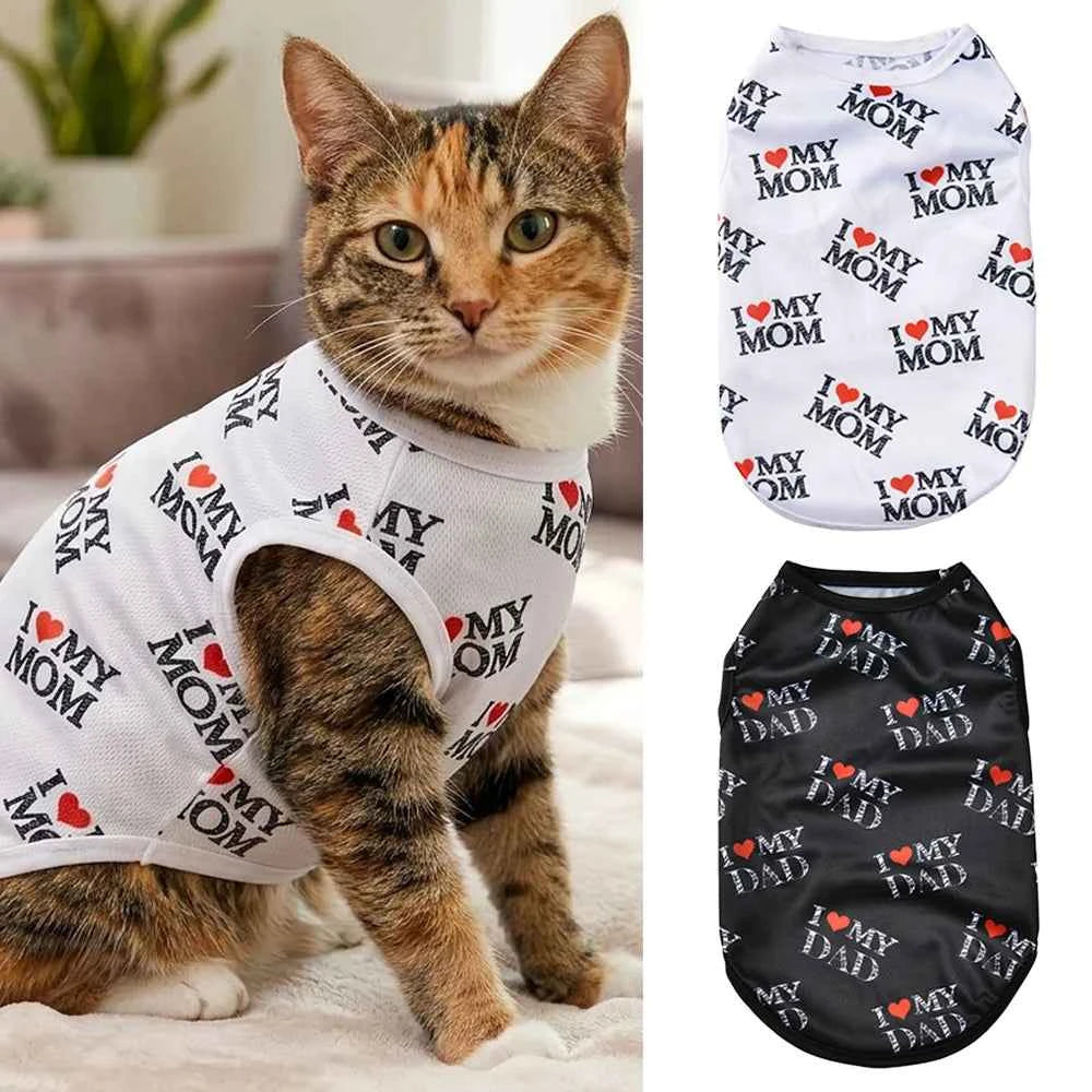Soft Pet Cat Clothes For Summer Breathable Pets Shirt Vest Lightweight Cute Letter Print Kitty Pullover For Cats Puppy Outfits