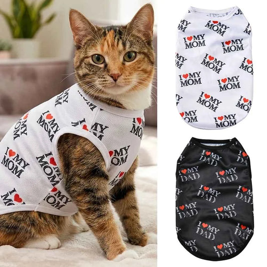 Soft Pet Cat Clothes For Summer Breathable Pets Shirt Vest Lightweight Cute Letter Print Kitty Pullover For Cats Puppy Outfits