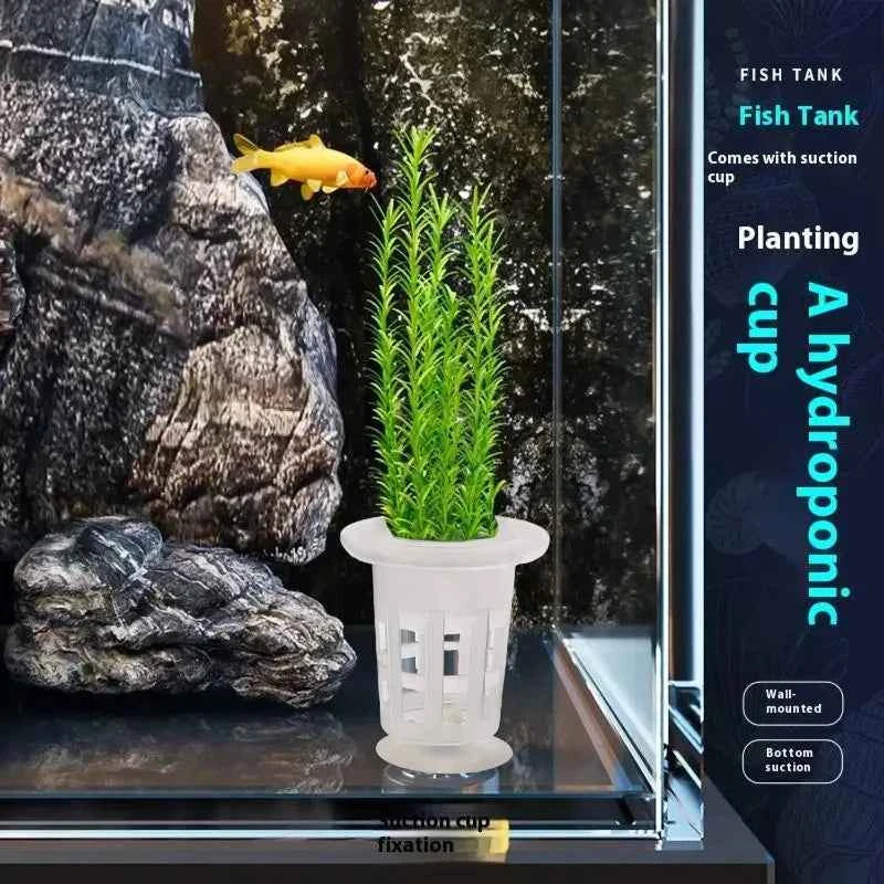 50/10PCS Clear Plastic Aquarium Planting Cups with Suction Base Water Grass Grow Containers for Freshwater Fish Tank Decoration