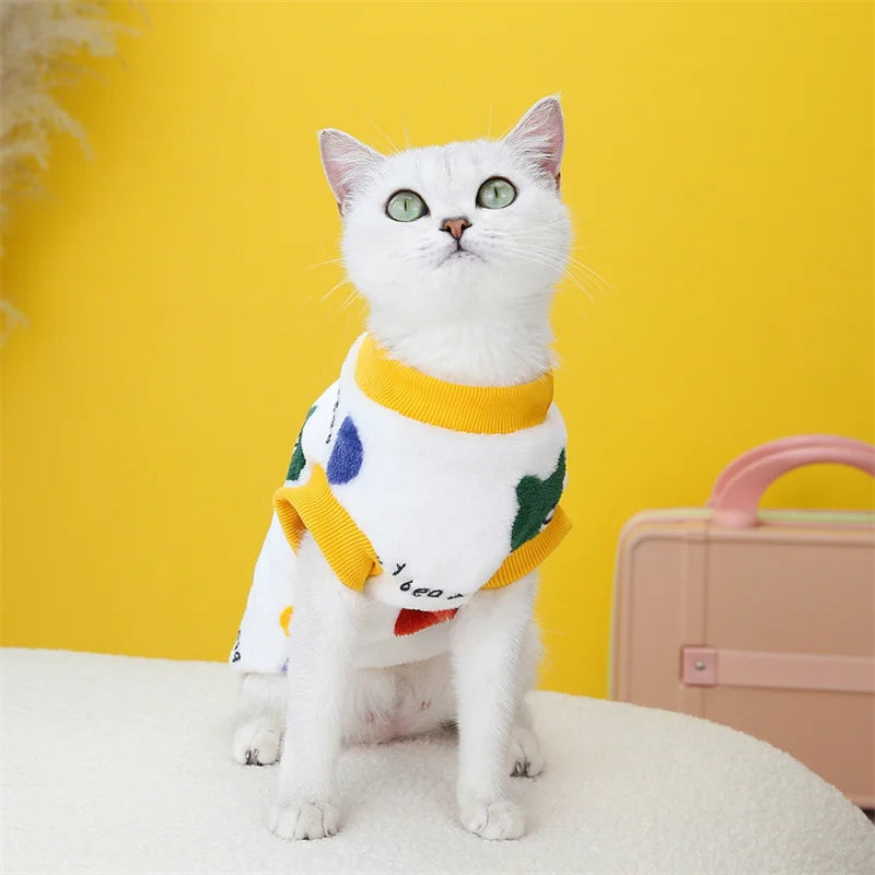 Korean Style Sphynx Cat Sweater with Buckle Winter Warm Pet Clothes for Cats Gotas Garfield Persian Pullovers mascotas Clothing - Play Paws Toys