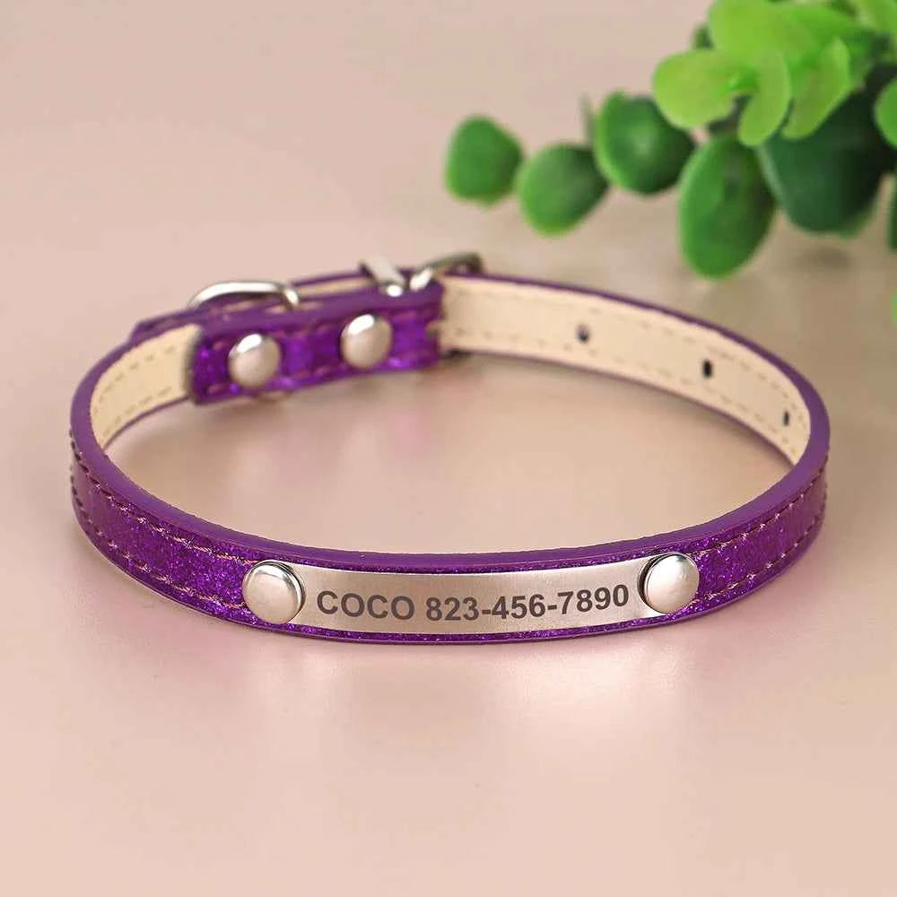 Personalized Cat Collar Bling PU Leather Cat Collars Free Custom Pet Puppy Kitten ID Necklace Adjustable for Cats Small Dogs