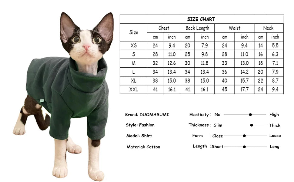 Sphynx Cat Clothes Baby Soft Cotton Fall Winter Kitten Small Dog Clothes for Cornish Devon Cat Costume Hairless Pet Clothes - Play Paws Toys