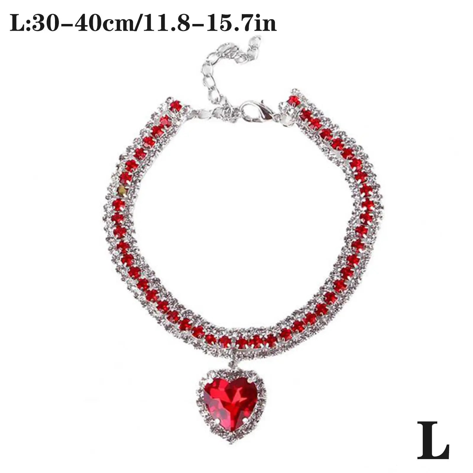 Luxury Rhinestone Dog Cat Collar Crystal Bling Pet Necklace Adjustable Heart Pendant Jewelry for Puppy Kitten Accessories