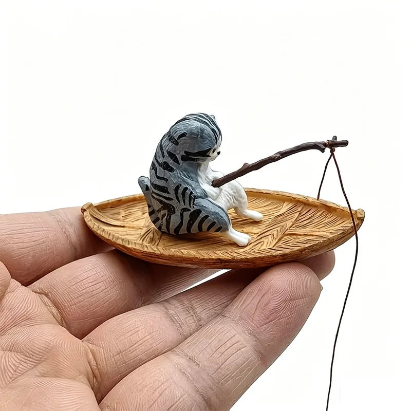 Creative Cat Fishing Boat Aquarium Ornament High Quality Resin Durable Fish Tank Decor Marine Theme