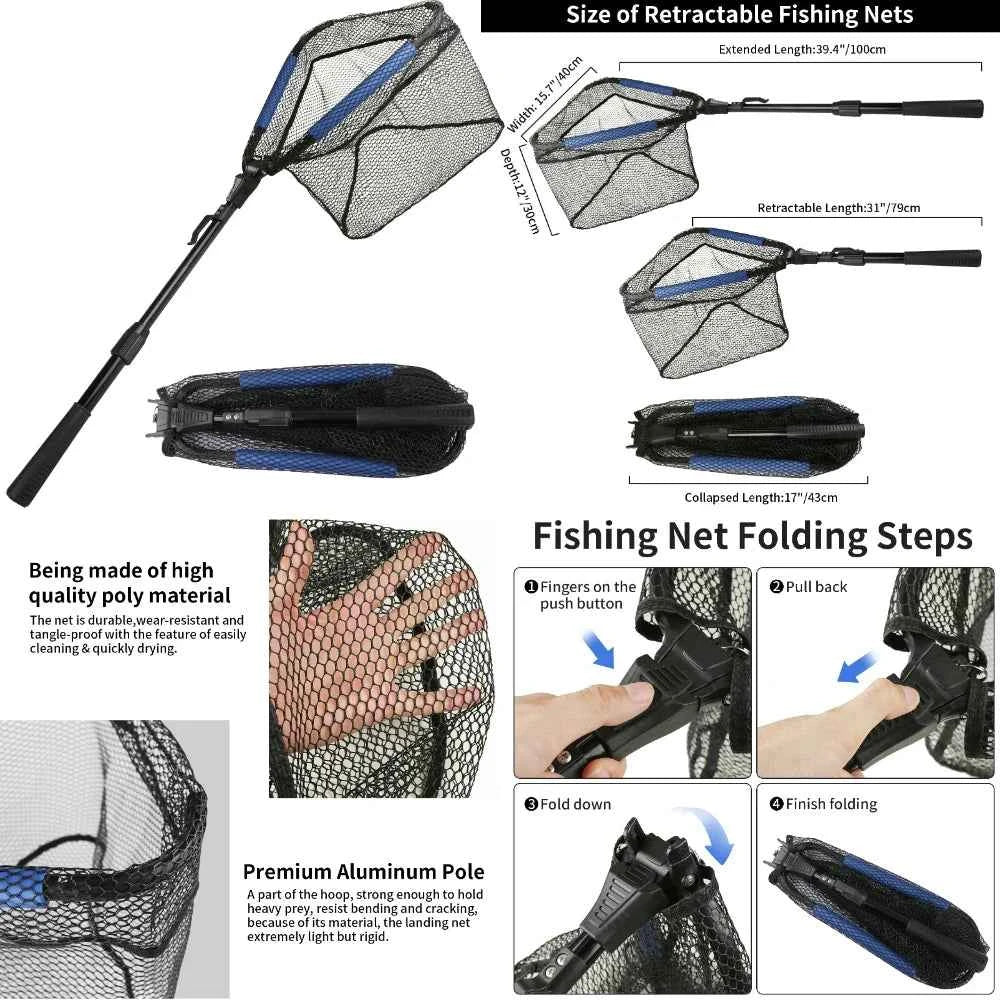 Triangle Fishing Landing Net with Telescoping Pole Handle Easy Catching or Releasing Fishing net for Fly Trout Carp Course Sea