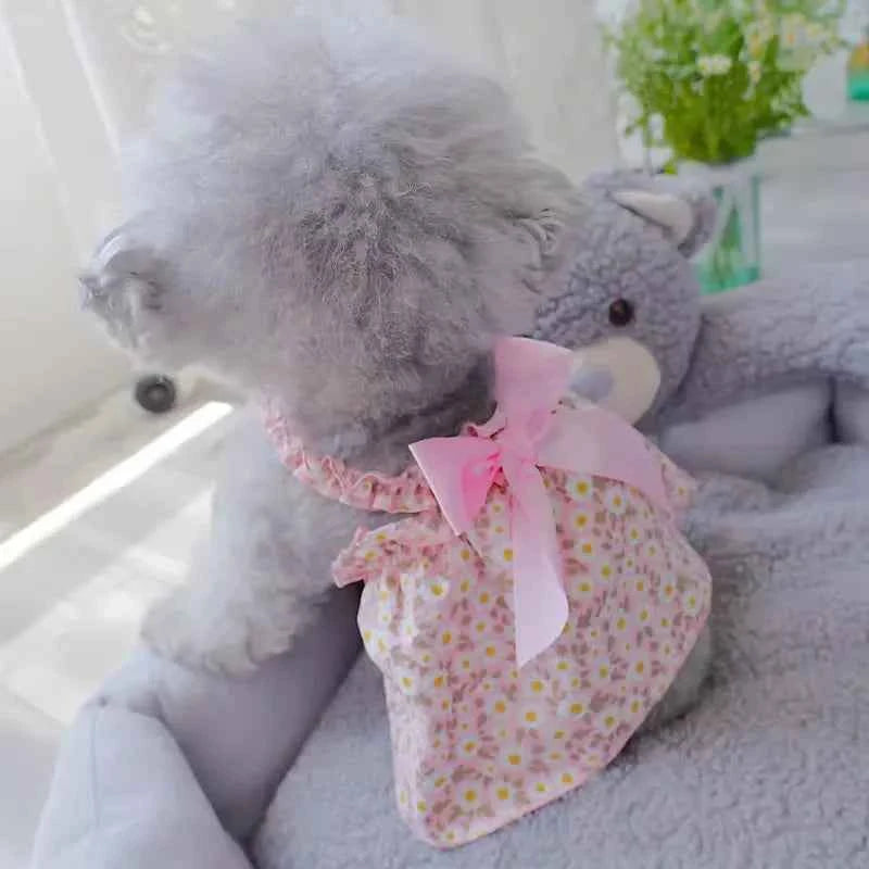 Spring Summer Pet Dog Dress, Cute Floral Suspender Skirt for Small Dogs, Princess Style Dog Clothes for Chihuahua Teddy Bichon