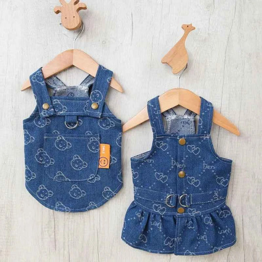 Denim Dog Dress Harness Puppy Summer Clothes for Small Medium Dogs Chihuahua French Bulldog Walking Chest Strap Vest With D-Ring