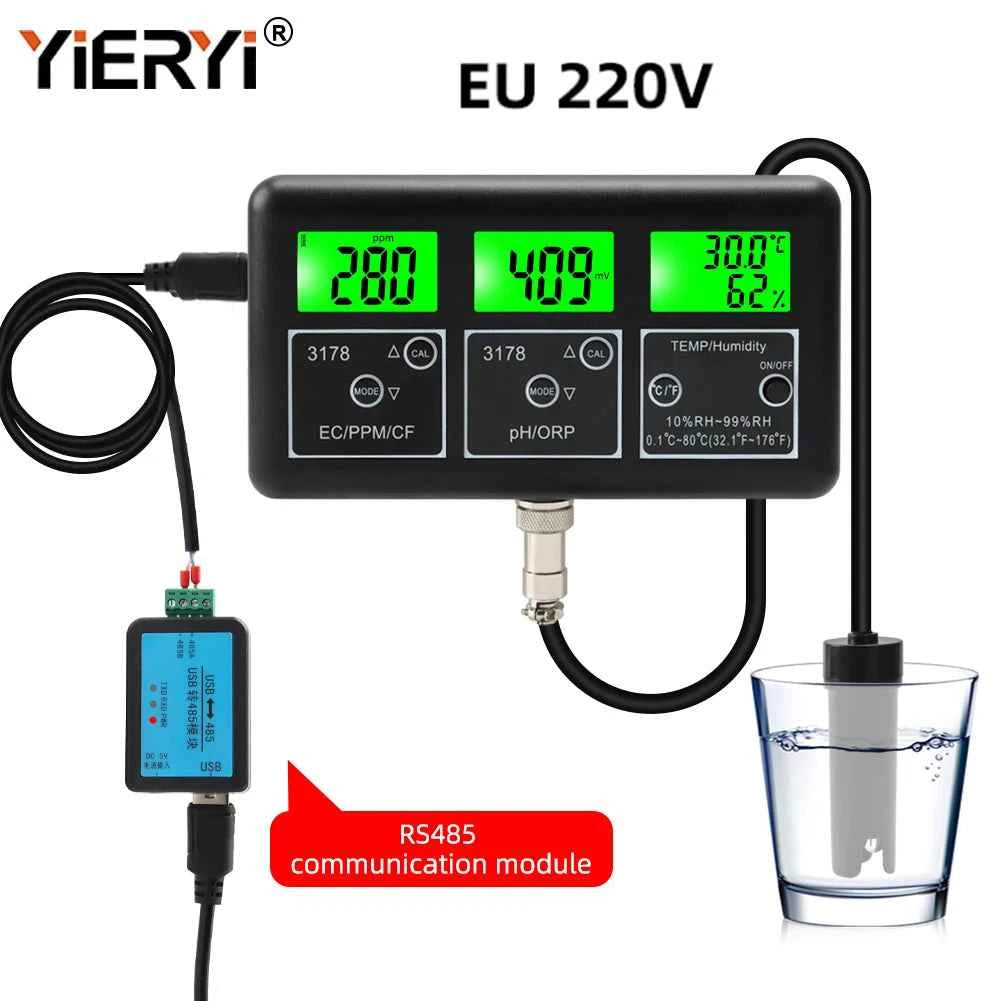 RS485 Communication Multi-function Water Quality Tester Monitor PH ORP TDS EC CF Теmp Humidity Meter Aquarium Online Analyzer