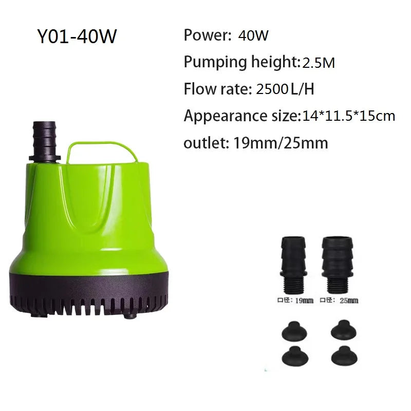 Submersible Water Pump for Fish Tank Pond, Hydroponics Garden Fountain, Ultra-Quiet Waterfall, 6W, 12W, 25W, 60W, 100W 110V-220V