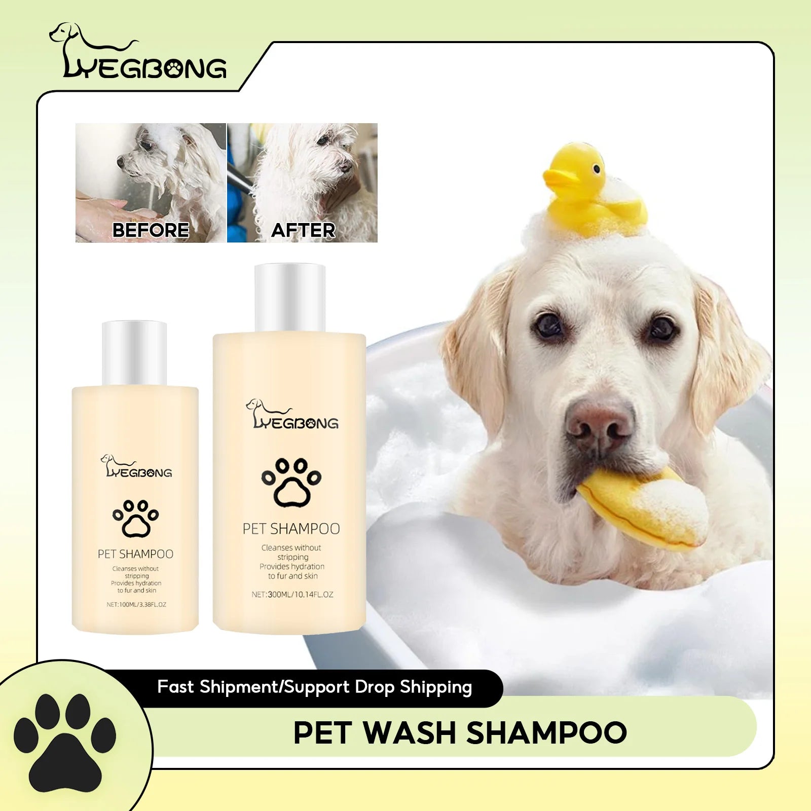 YEGBONG Dog Wash Shampoo: Flea & Mite Killer, Dirt Removal - Anti-Itch, Deodorizing & Moisturizing Formula for Softening Coat