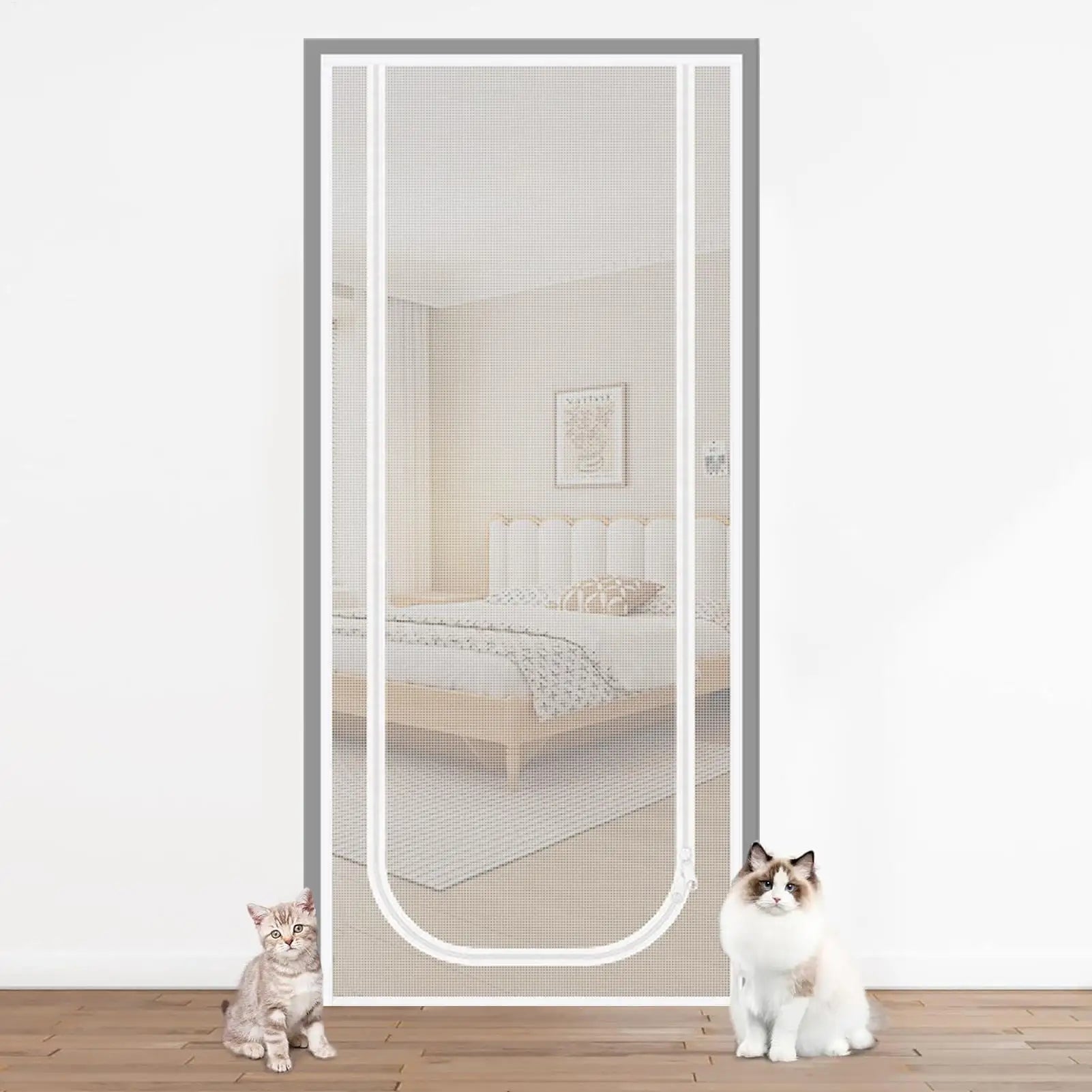 Cat Screen Door Mesh Cat Door with Double Zipper Closure Escape Proof Screen Gate to Keep Pets in for Bedroom Kitchen Home Patio