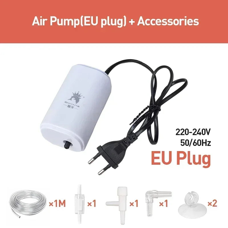 3W Silent Aquarium Air Pump Ultra Silent Fish Tank Air Compressor 220V-240V 110V Bubble Pump for Aquarium Oxygenation
