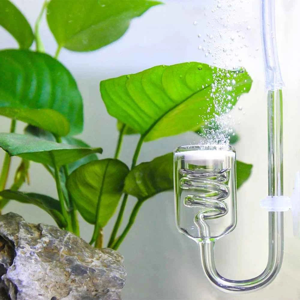 Aquarium CO2 Diffuser 60~300L Plants Tank Atomizer Solenoid Regulator Moss CO2 Atomizer Spiral Glass Tube