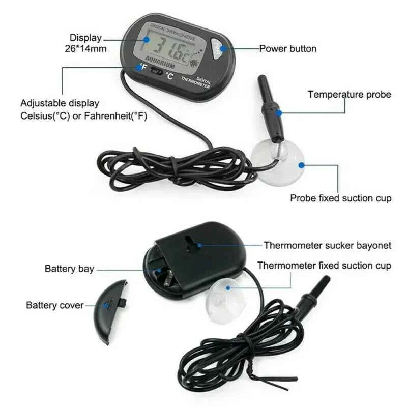 2/4/6/8Pcs LCD Digital Aquarium Thermometer Fish Tank Thermometer With Water-Resistant Sensor Probe And Suction Cup For Reptile