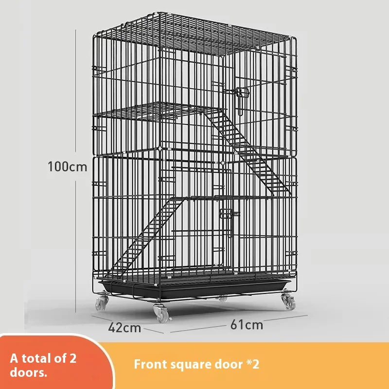 Indoor Cat Villa Cage with Foldable Design Large Multi-Story Cat House Encrypted Pet Cage Furniture for Home - Play Paws Toys