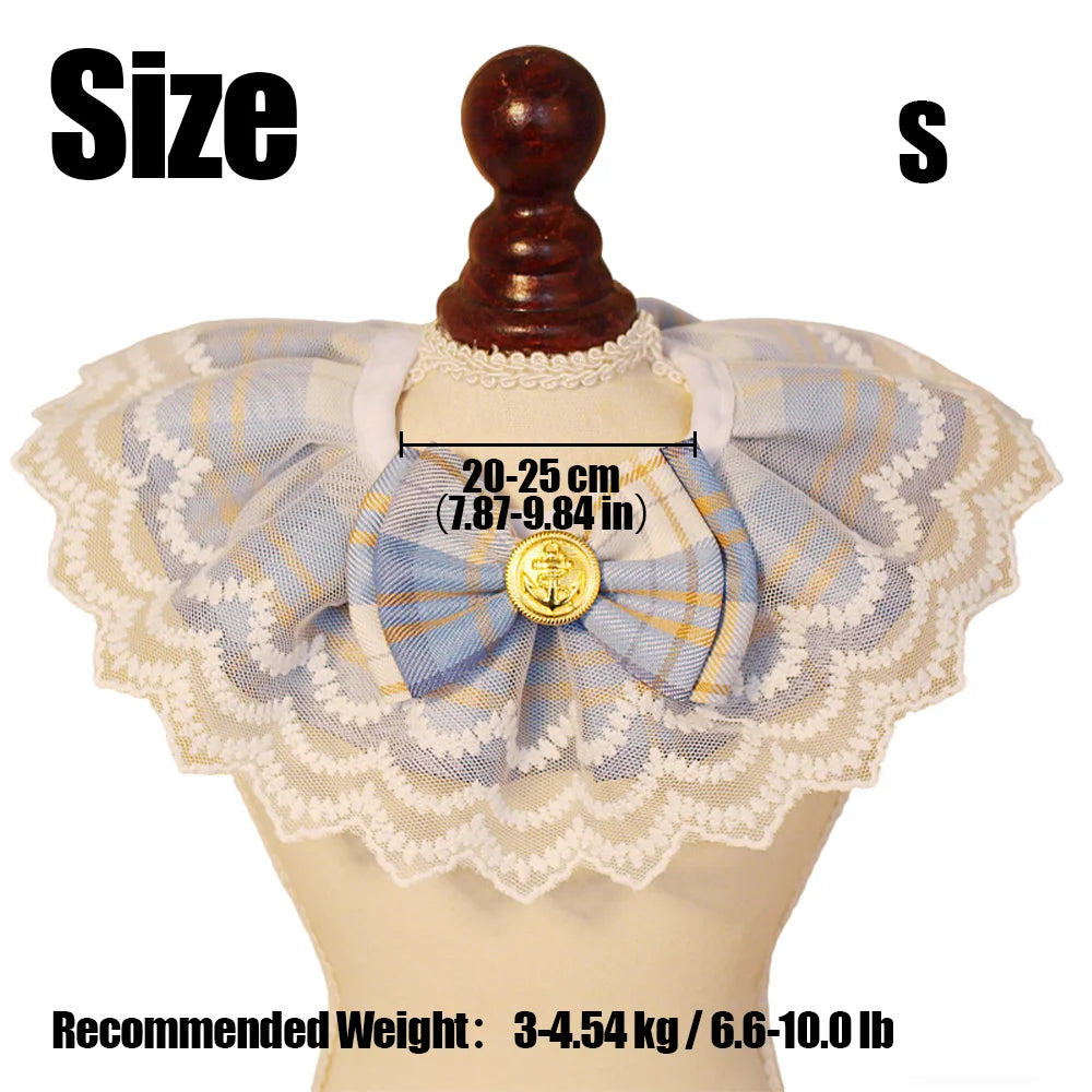 Tartan Pet Bibs Cute Lace Trim Bow Cat Dog Collar with Bow Tie Small Dog Scarves Pet Accessories Cat Supplies