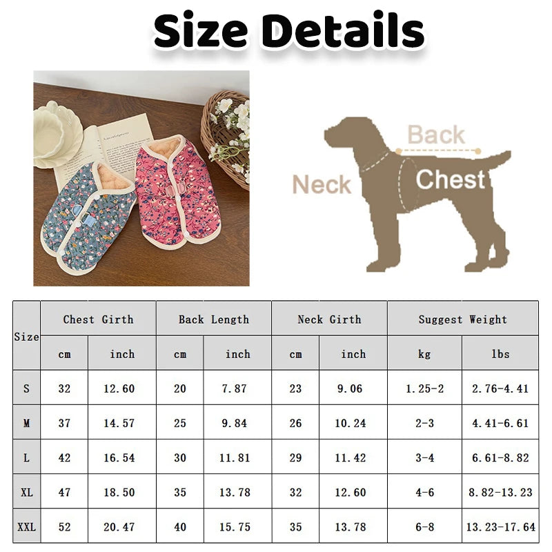 Winter Dog Jacket Floral Print Vest Coat Chihuahua Bichon Warm Clothing Puppy Outdoor Jacket With D-ring Winter Pet Costume