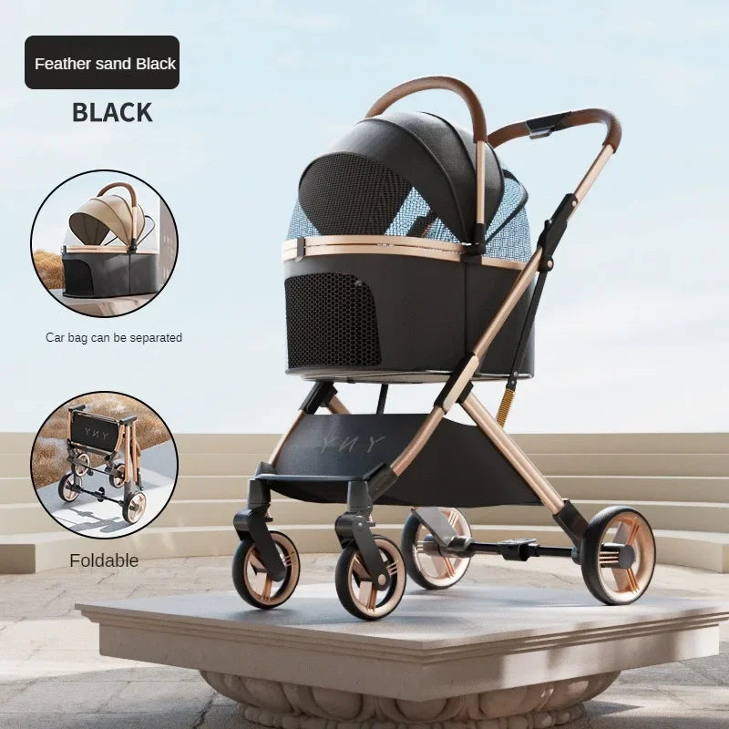 Detachable Pet Stroller Ultra-light Portable Outdoor Cat and Dog Stroller Aluminum Alloy Frame Four-wheel Shock Absorber - Play Paws Toys
