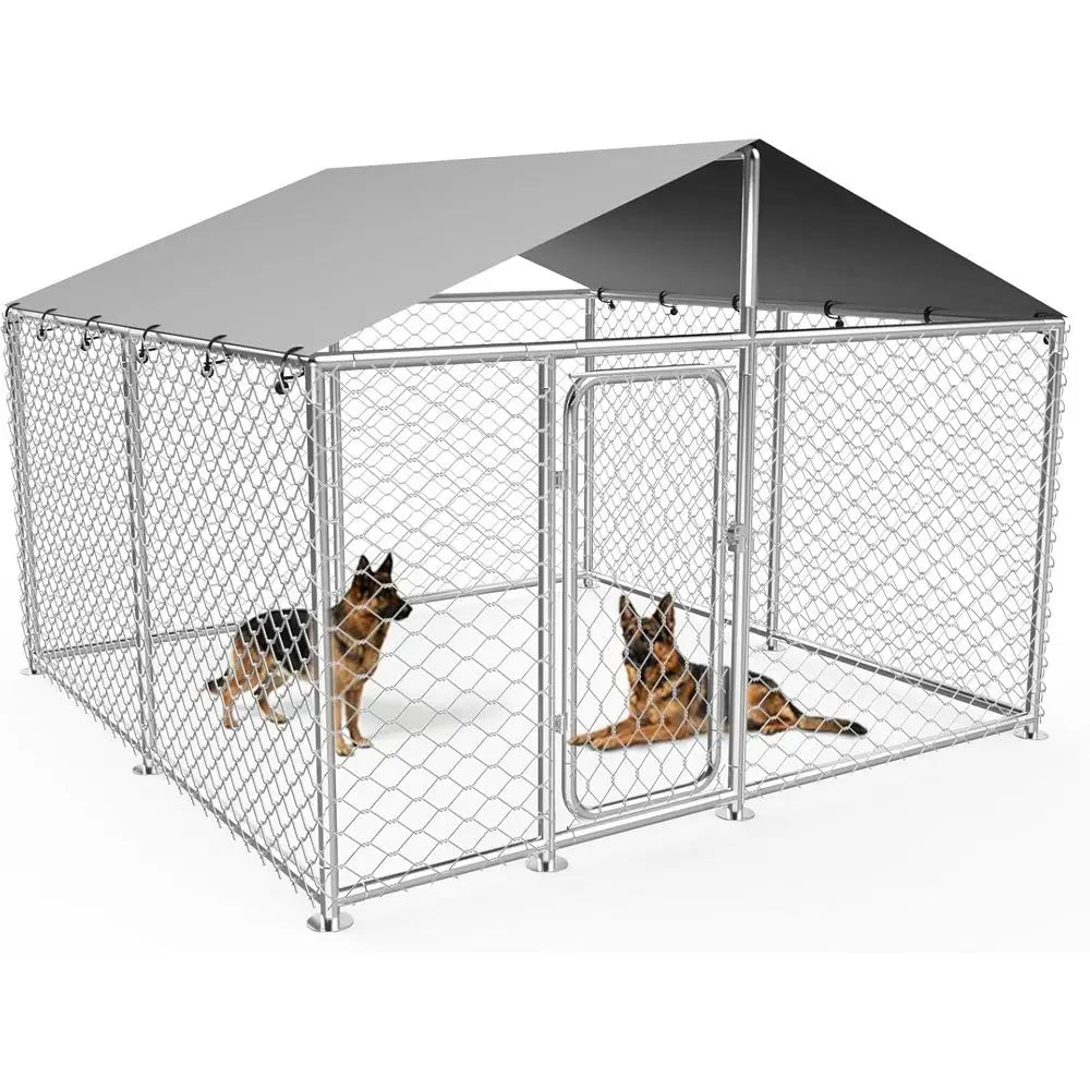 Large Outdoor Dog Kennel - Heavy Duty Enclosure with Waterproof Cover and Security Lock (93x93x63in)