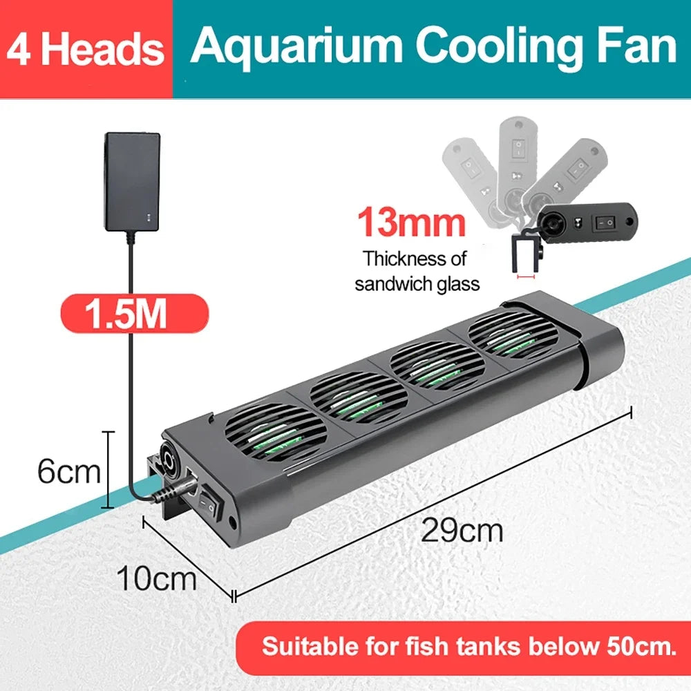Aquarium Fish Tank Cooling Fan 220V 135°Rotation Automatic Temperature Control Heat Dissipation Cooling Fan 2/3/4/5/6 Head