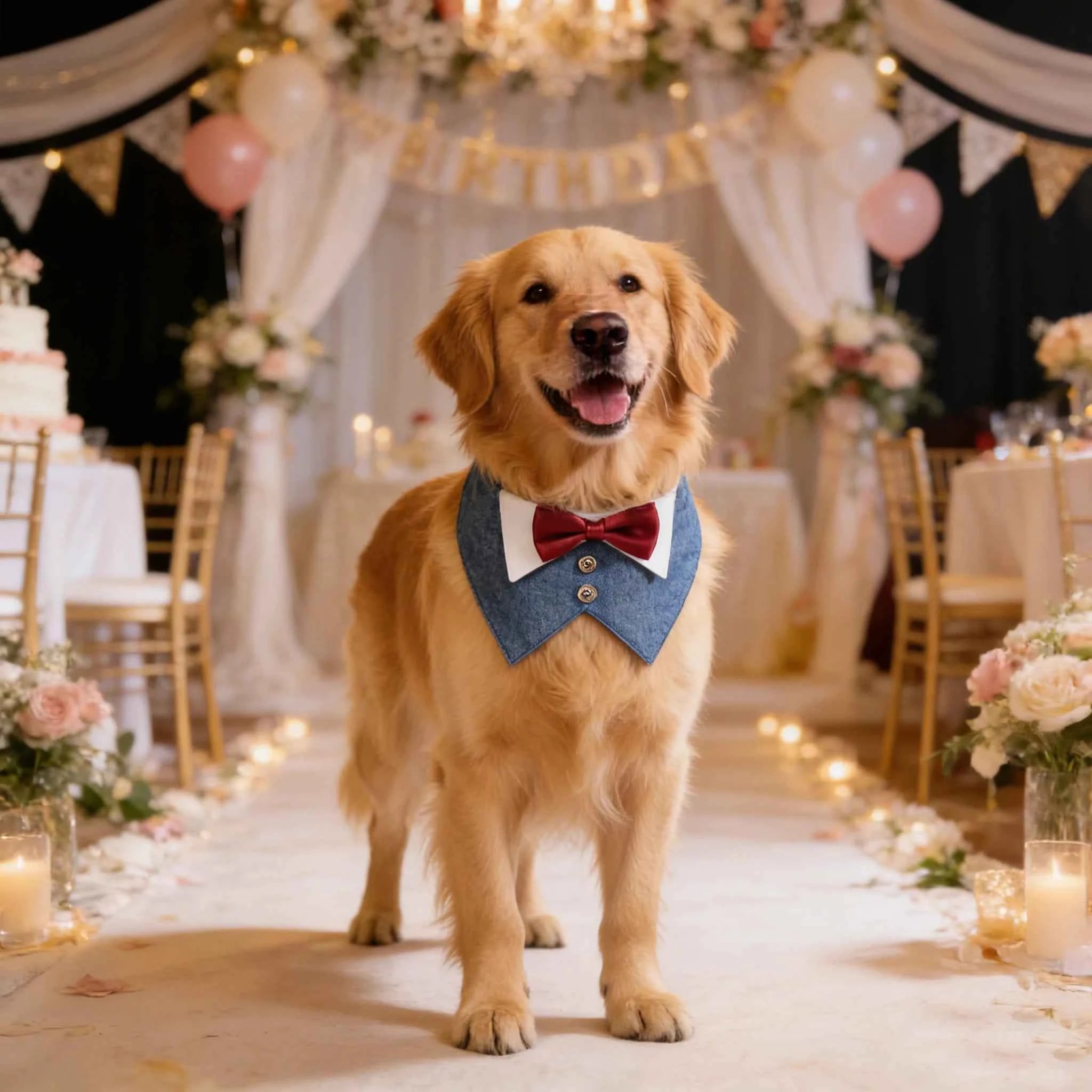 Sucado Dog Tuxedo Suit Bandana, Wedding Birthday Costume Dog Bowtie Collar, Pet Tux Bandana Collar for Small Medium Large Pets