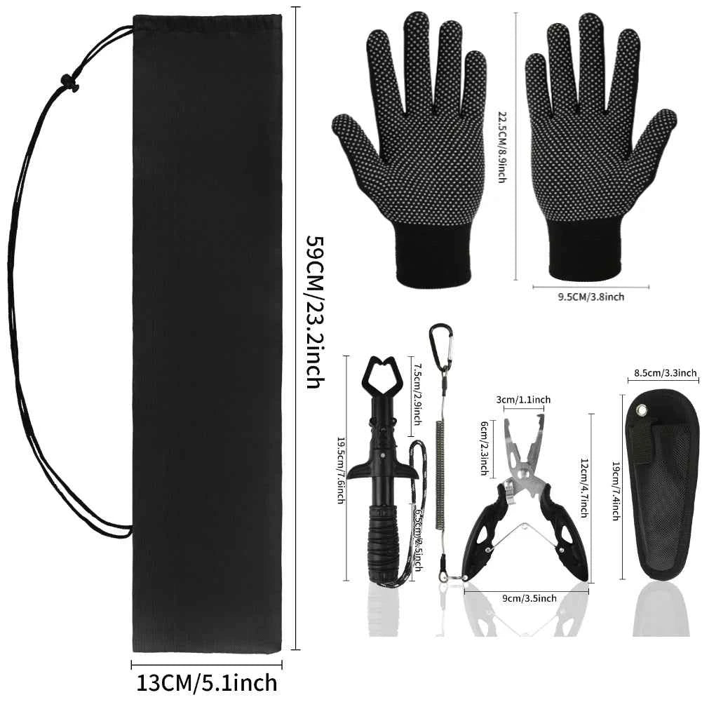 Folding Fishing Net with Aluminum Alloy Landing Net Non-Slip Gloves Storage Bag Fish Pliers Lip Gripper for Easy Catch & Release