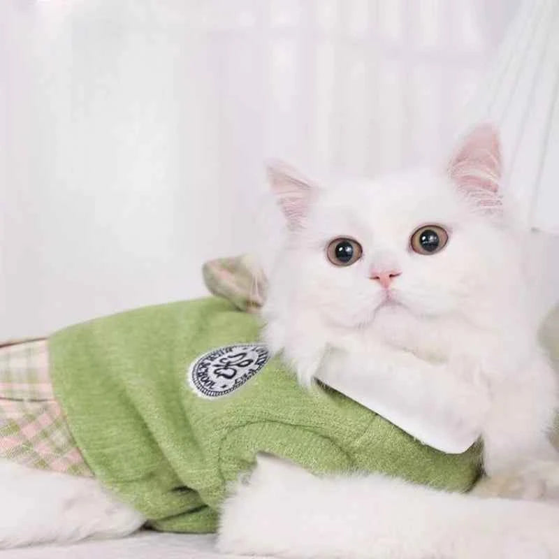 Spring Cat Jk Dress Baby Cat Jk Skirt Doll Kitten Pet Cute Skirt Sweater Waistcoat Thin Muppet Cat Dress Kitten Plaid Skirt