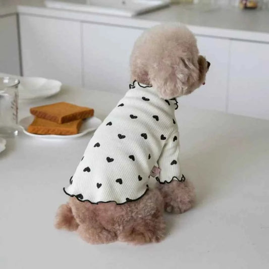 1pc  Pet cat and dog love base vest, new cute printed cat and dog clothing with wavy edges