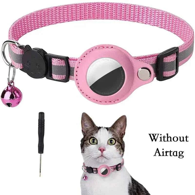 Anti-Lost Cat Collar for Airtag GPS Tracker Protective Case With Bell Reflective Cats Necklace Kitten Accesories Pet Products - Play Paws Toys