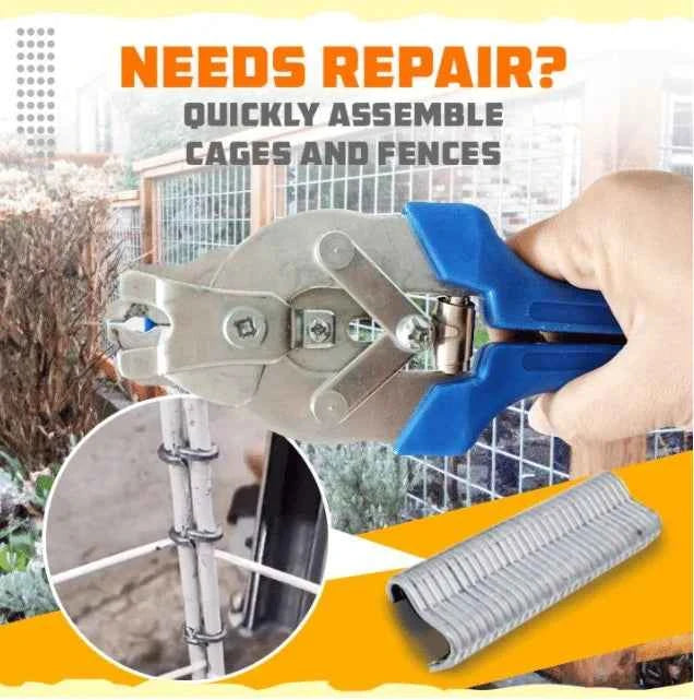 Type M Nail Ring Pliers Animal Cage Hog Ring Pliers Tool and 600pcs M Clips Staples Chicken Mesh Cage Wire Fencing Caged Clamp