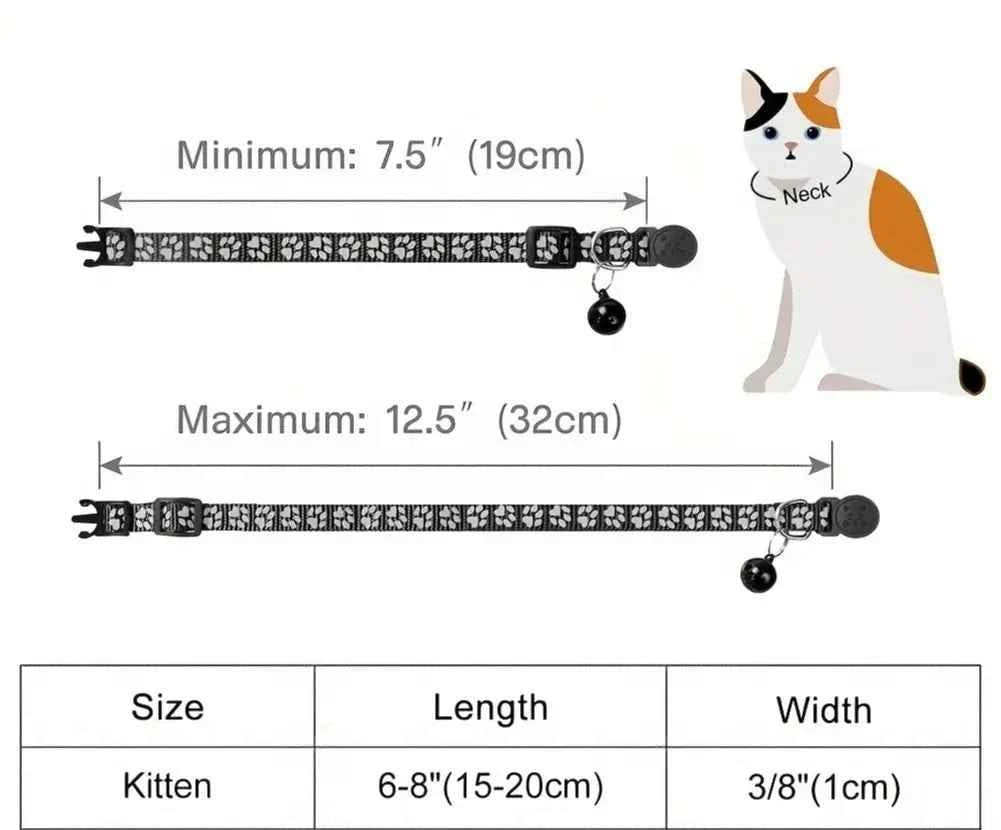 Custom Reflective Cat Collar - Personalized Name Tag & Bell Breakaway Adjustable Anti-Lost Design with Paw Print Collar for Cats