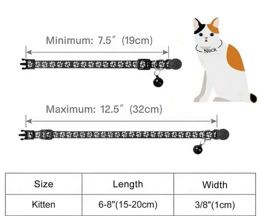 Custom Reflective Cat Collar - Personalized Name Tag & Bell Breakaway Adjustable Anti-Lost Design with Paw Print Collar for Cats
