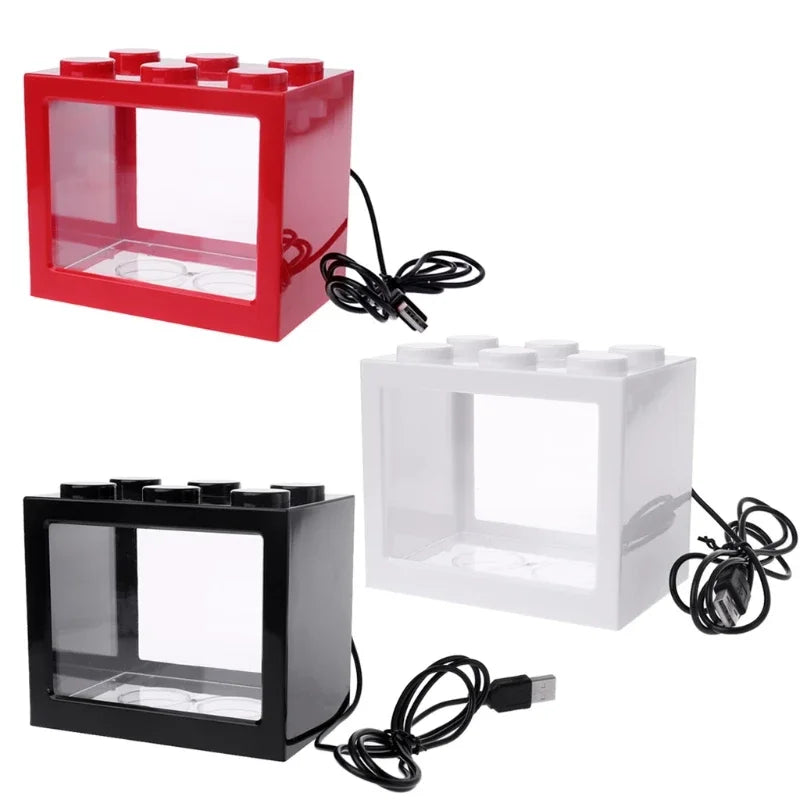 USB Illuminated Small Fish Tank Small Landscape Seaweed Ball Box Mini Aquarium Fish Tank with LED Lamp Light