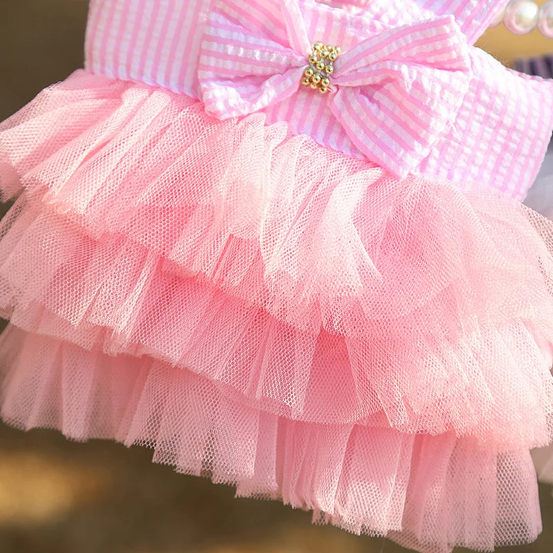 Dog Summer Dress Cat Lace Skirt Pet Clothing Chihuahua Stripe Skirt Puppy Cat Princess Apparel Cute Puppy Clothe Dog Accessories