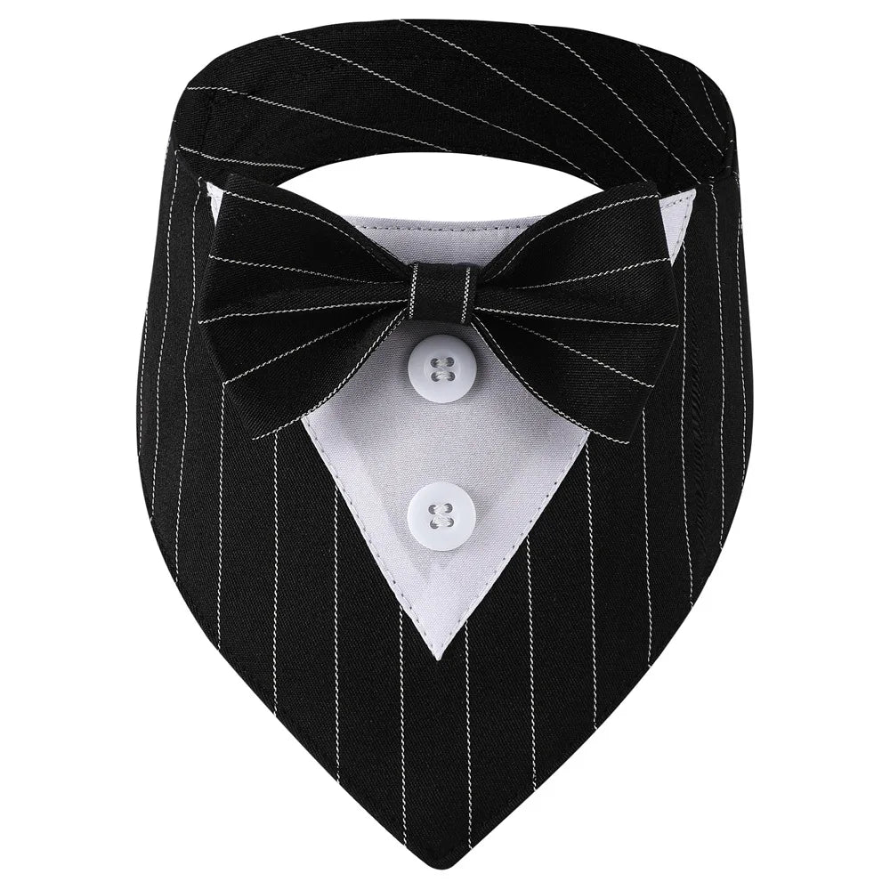 Sucado Handsome Wedding Pet Dog Bandana, Elegant Tuxedo Suit Scarf with Bowtie,  Luxury Formal Engagement Birthday Party Gifts
