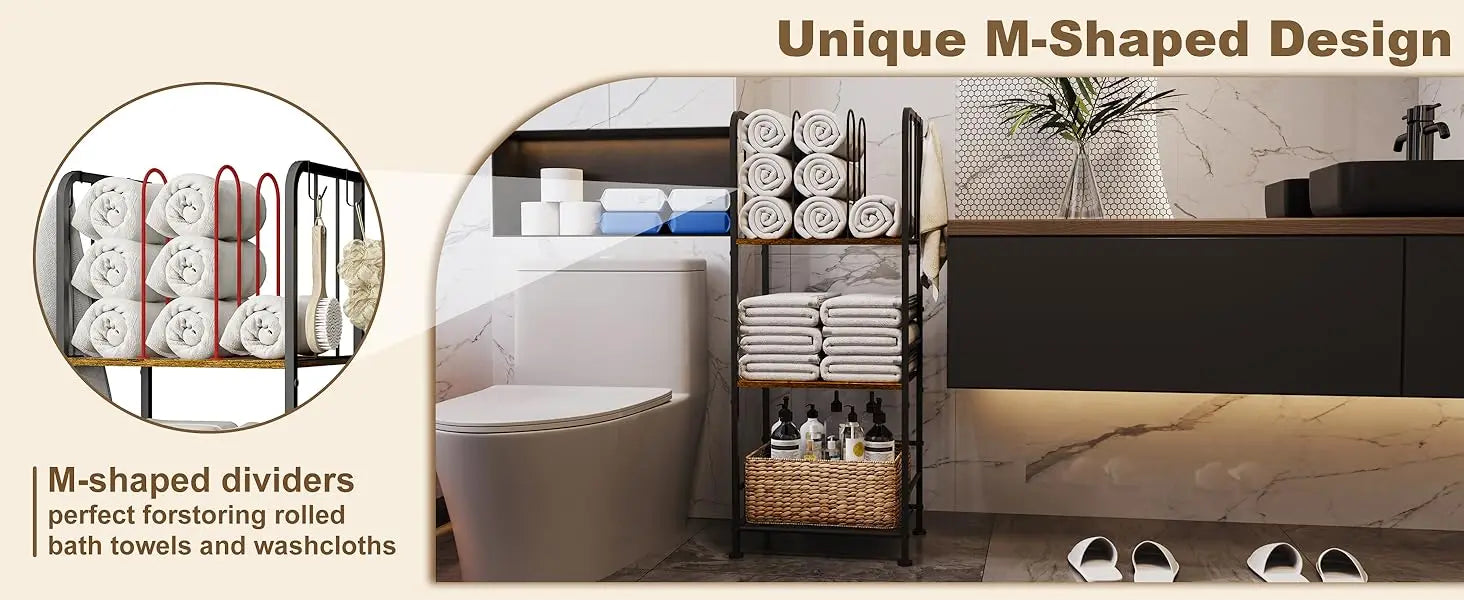 Rack For Bathroom 3-Tier M-Shaped Detachable Dividers, Durable Metal Towel Holder, Pool Items Holder, Space-Saving Storage