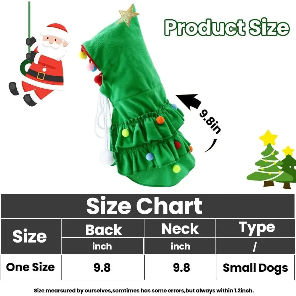 Cat Christmas Outfit Green Pet Cloak with Hat Star Pompoms Puppy Cape Clothes Tree Elf Costumes Party Pet Supplies Accessories - Play Paws Toys
