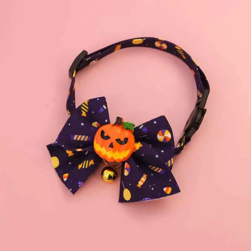 Cat Collar Halloween Bowtie Collar Small Cat Dog Safety Buckle Adjustable Necklace Decoration Style Pumpkin Cartoon Pet Collar