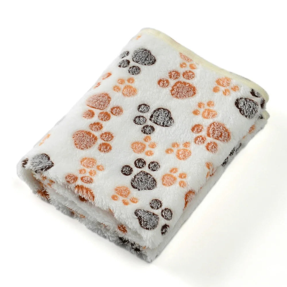 Warm Pet Cat Blanket Autumn Winter Cozy Thicken Fleece Kitten Footprint Bed Mat for Small Medium Big Cats Dog Chihuahua Supplies - Play Paws Toys