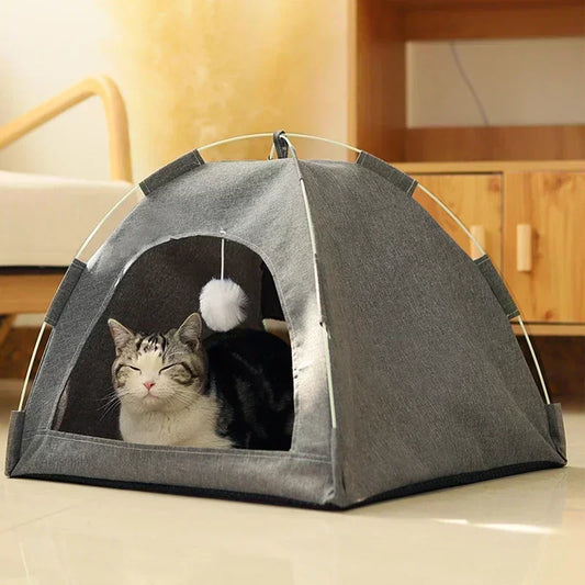Pet Tent Bed Removable Cat Sofa Basket Canvas Semi-enclosed Cat House Dog Cave Hut Cat Sleeping Bed for Room Decor Pet Supplies - Play Paws Toys