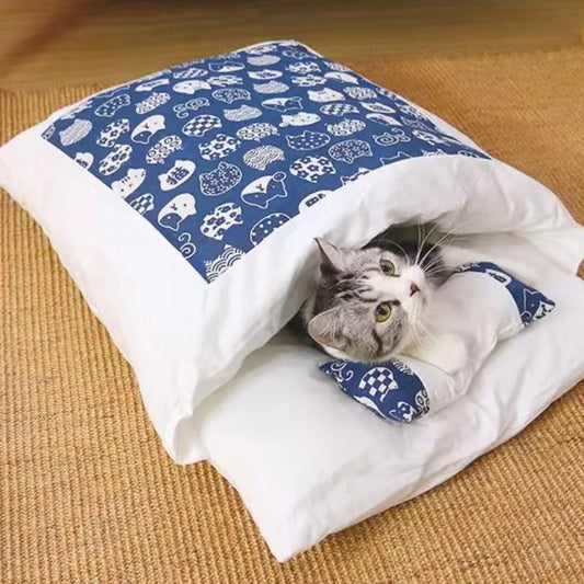 Kawaii Removable Cats Bed House Home Supplies Products for Adult Cats Large Pet Dog Bed Cat's House Cave Comfortable  Food Cute - Play Paws Toys