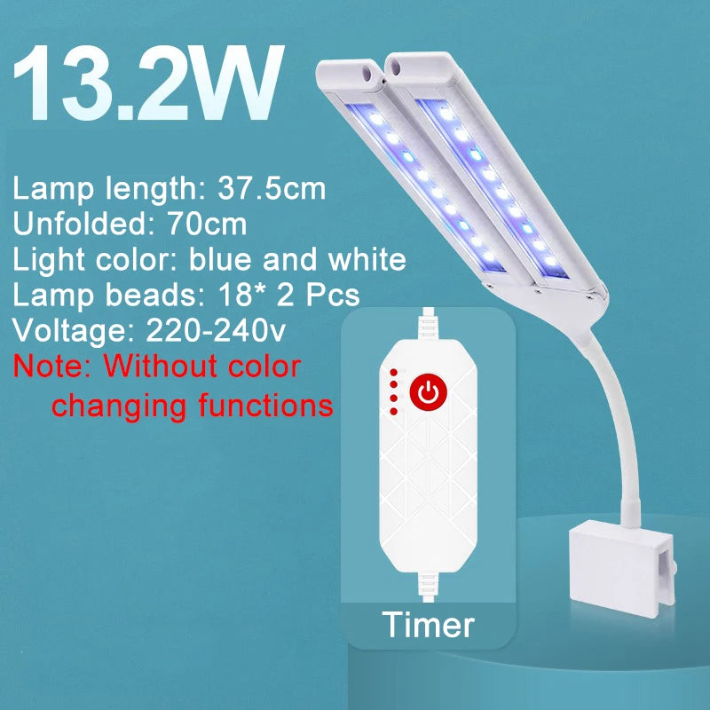 Super Bright Clip Lamp LED Aquarium Light for Aquatic Plant Grow Fish Tank Full Spectrum Timing Lamp 220-240V 30~70CM 4W 8W 13W